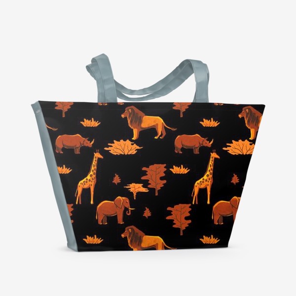 Пляжная сумка &laquo;Африканский этнический паттерн с животными из серии (жираф, слон, лев, носорог)&raquo;