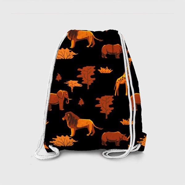 Рюкзак «Африканский этнический паттерн с животными из серии (жираф, слон, лев, носорог)»