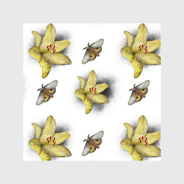Шторы «Лилия и мотылек цветы бабочки»
