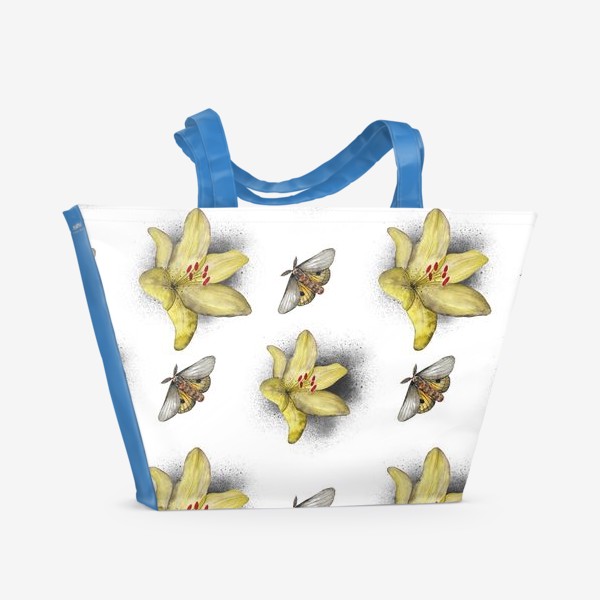 Пляжная сумка «Лилия и мотылек цветы бабочки»