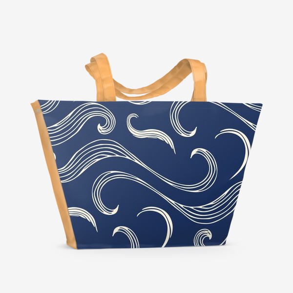 Пляжная сумка «Абстрактные геометрические линии волны на синем фоне»