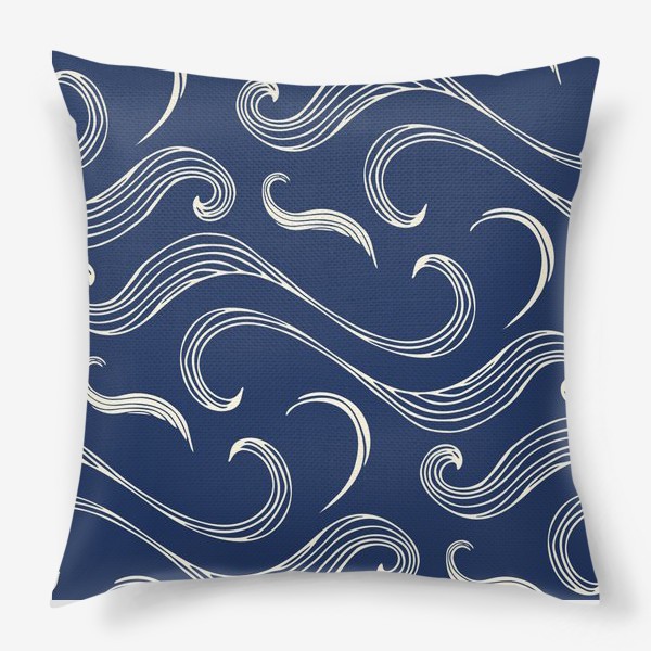 Подушка «Абстрактные геометрические линии волны на синем фоне»