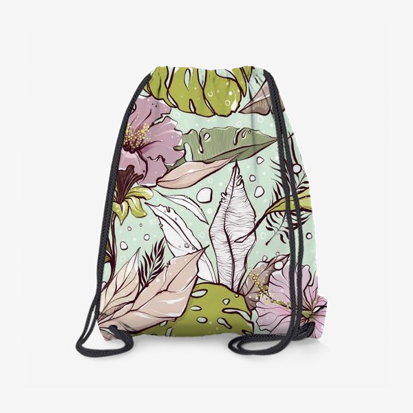 Рюкзак «Розовые цветы и пальмовые листья на мятном»