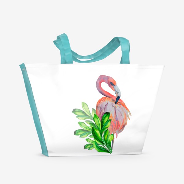 Пляжная сумка «Фламинго в зелени»