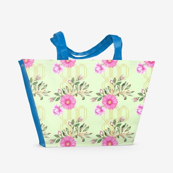 Пляжная сумка «Паттерн с розовыми цветами и золотом»