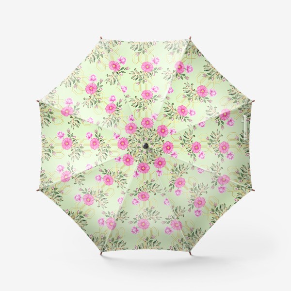 Зонт &laquo;Паттерн с розовыми цветами и золотом&raquo;