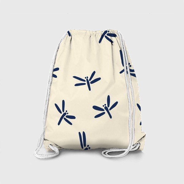 Рюкзак «Синие стрекозы на бежевом фоне»