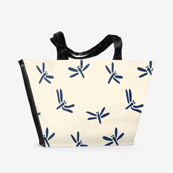 Пляжная сумка «Синие стрекозы на бежевом фоне»