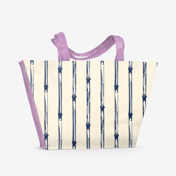 Пляжная сумка &laquo;Синий абстрактный бамбук на бежевом фоне&raquo;