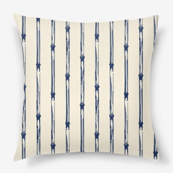 Подушка «Синий абстрактный бамбук на бежевом фоне»
