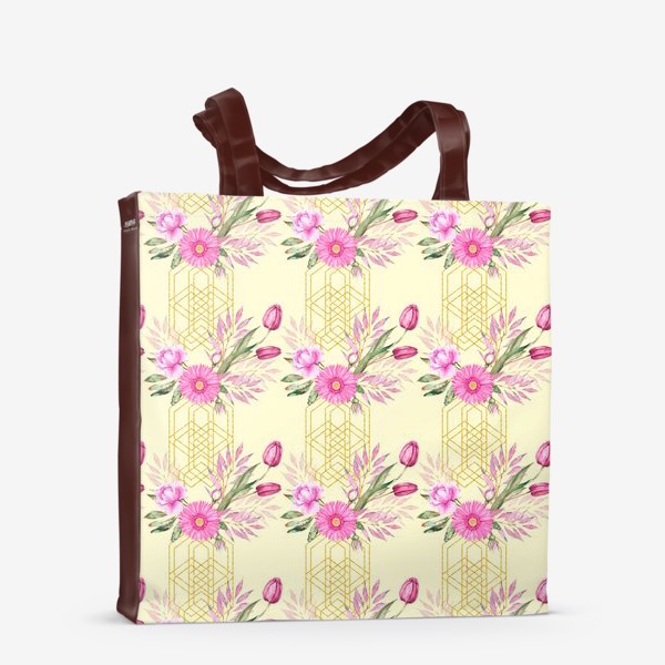 Сумка-шоппер «Паттерн с розовыми цветами и золотом»