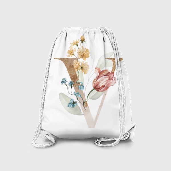 Рюкзак «Золотая буква В с акварельными цветами»