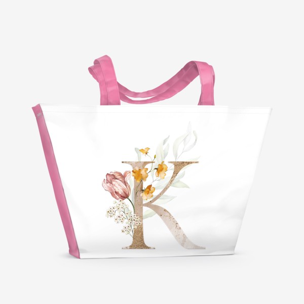 Пляжная сумка «Буква К в акварельных цветах»
