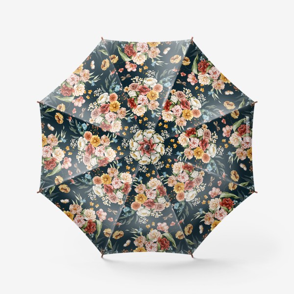 Зонт «Принт акварельные цветы пионы, маки, листья»