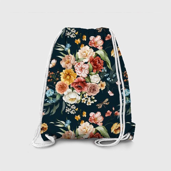 Рюкзак «Принт акварельные цветы пионы, маки, листья»