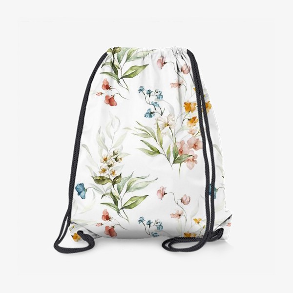 Рюкзак «Принт акварельные цветы пионы, маки, листья»