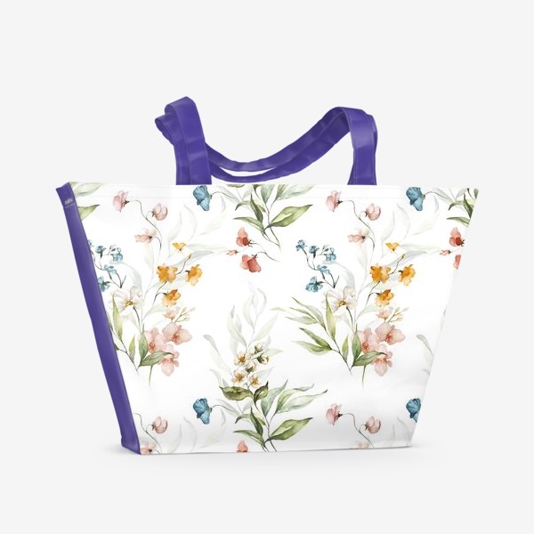 Пляжная сумка «Принт акварельные цветы пионы, маки, листья»
