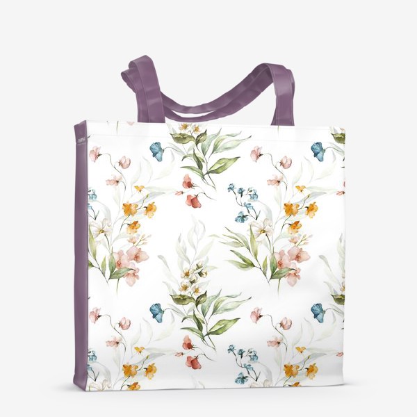 Сумка-шоппер «Принт акварельные цветы пионы, маки, листья»