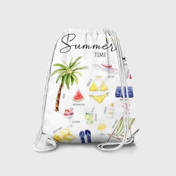 Рюкзак «Пляжный комплект, Летние предметы с текстом на английском»