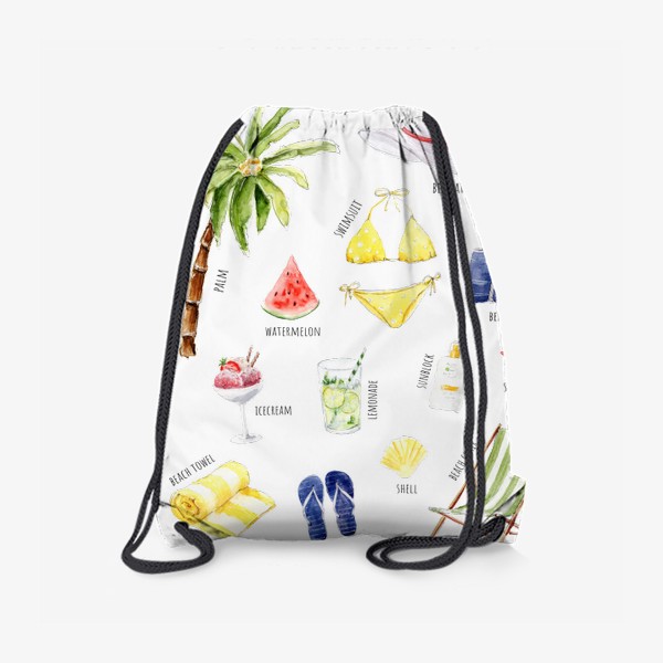 Рюкзак «Пляжный комплект, Летние предметы с текстом на английском»
