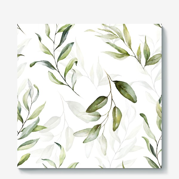 Холст «Акварельные зелёные листья на белом фоне»