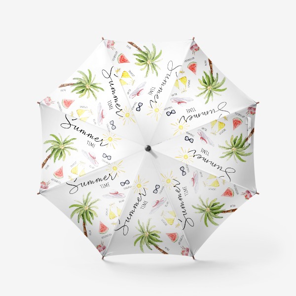 Зонт «Пляжный комплект, Летние предметы с текстом на английском»