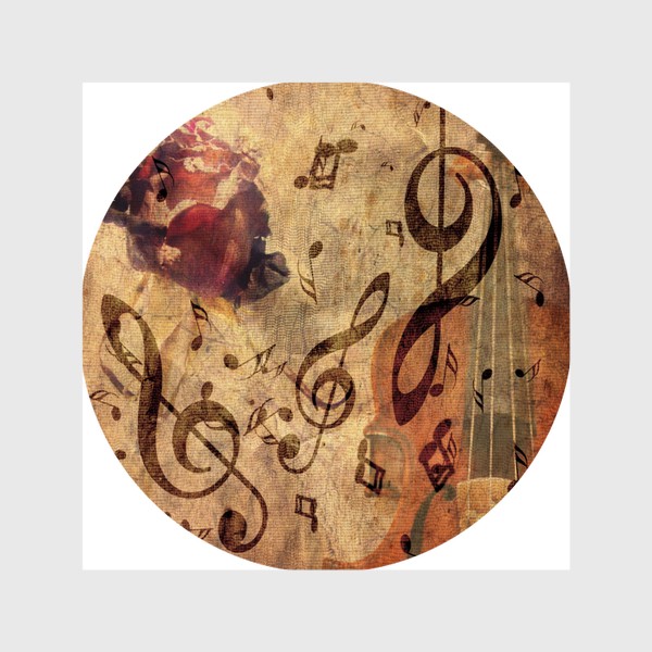Шторы «Старая скрипка, ноты с розой»