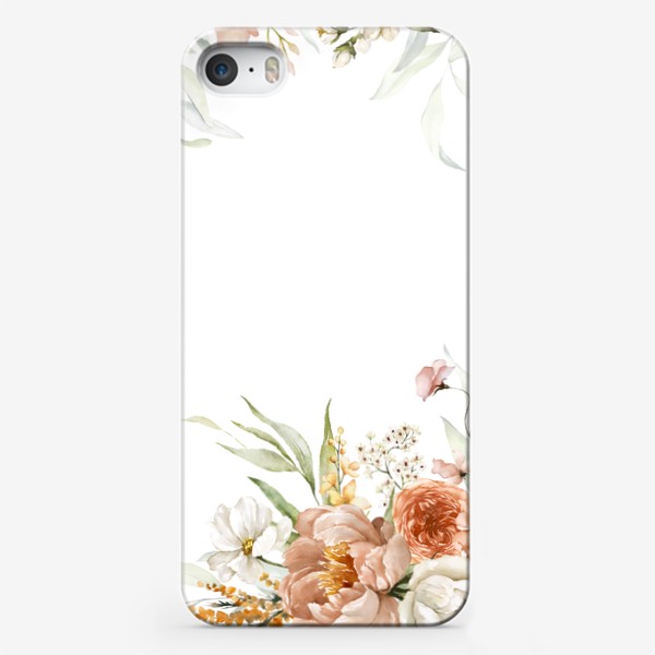 Чехол iPhone «Нежные акварельные пионы, маки и листья»
