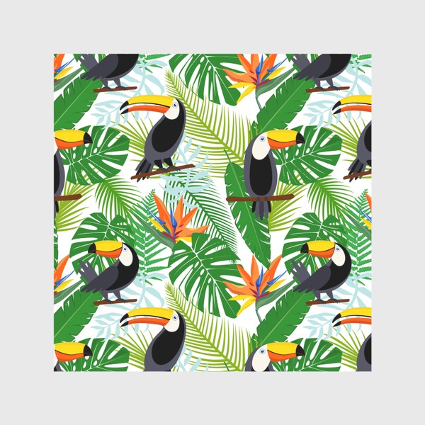 Скатерть «Туканы с тропическими листьями и цветами»