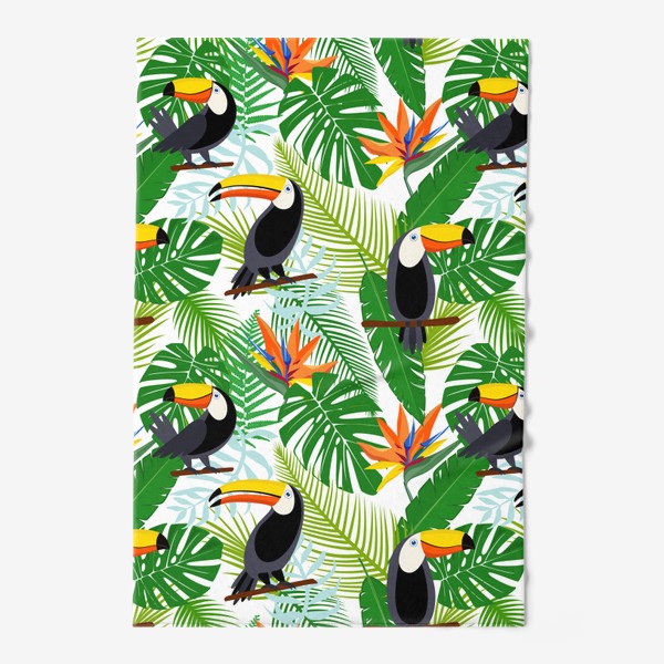 Полотенце «Туканы с тропическими листьями и цветами»