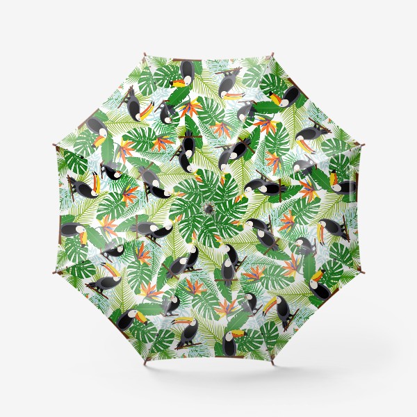 Зонт &laquo;Туканы с тропическими листьями и цветами&raquo;