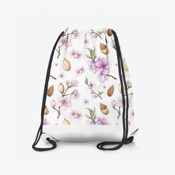 Рюкзак «Акварельный паттерн с цветущим миндалём. Весенний цветочный принт.»