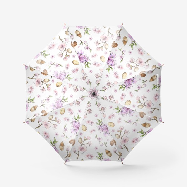 Зонт «Акварельный паттерн с цветущим миндалём. Весенний цветочный принт.»
