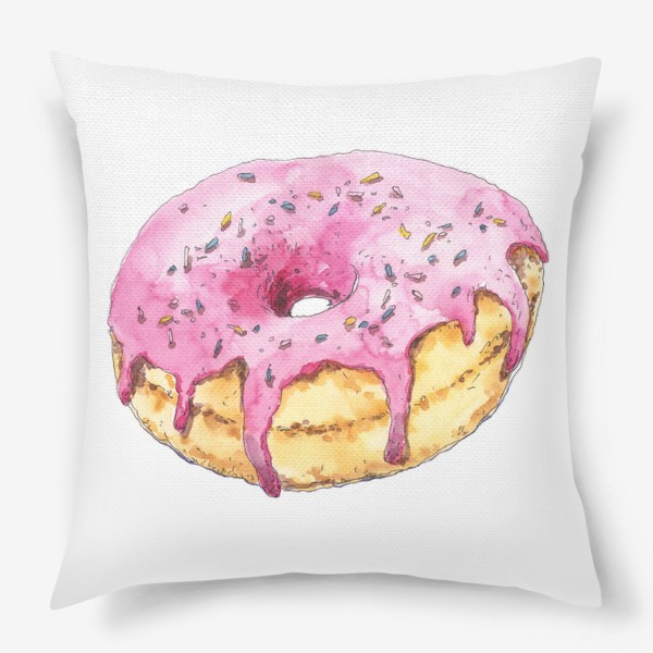 Подушка «Акварельный пончик. Food-иллюстрация.»