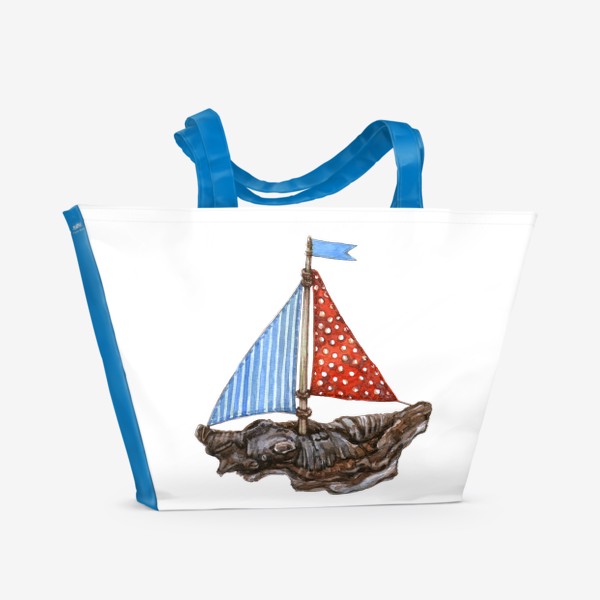 Пляжная сумка «Деревянный кораблик с разными парусами»