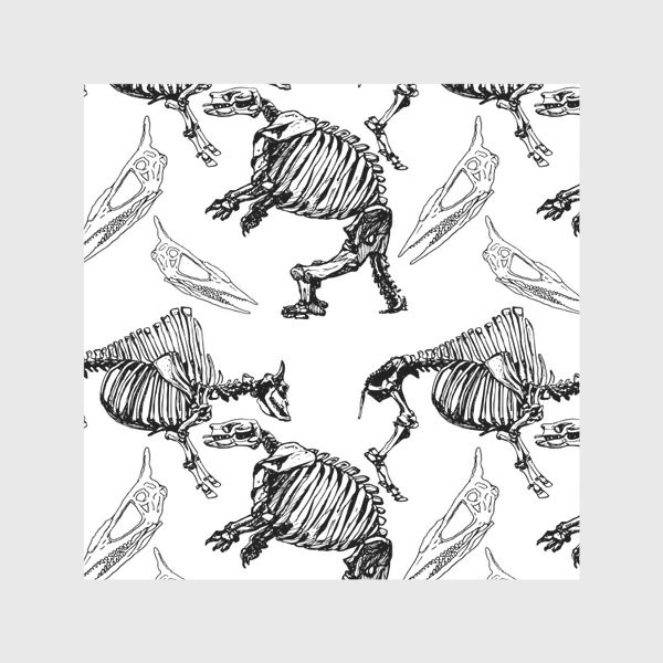 Скатерть &laquo;Скелеты древнего быка, ленивца и череп птеродактиля. Динозавры и древние животные&raquo;