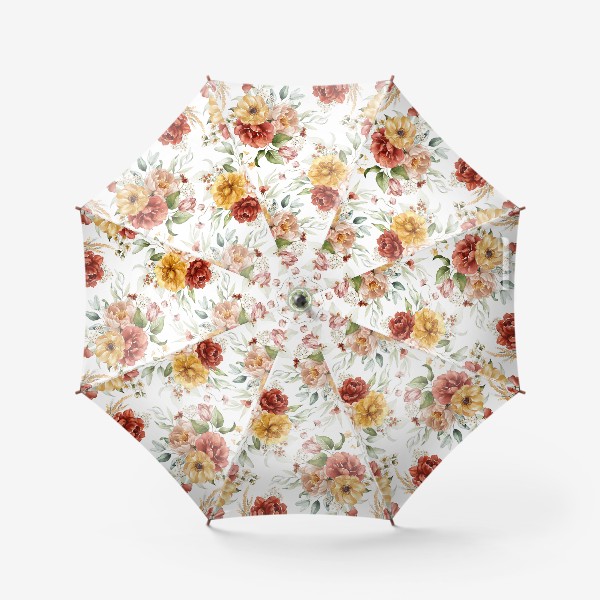 Зонт «Нежный принт акварельные пионы, маки и листья на белом фоне»