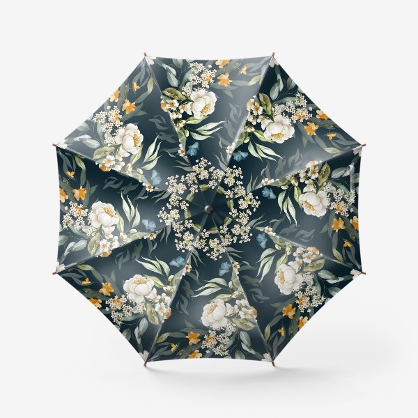 Зонт «Акварель Маки, пионы и листья на темном фоне»