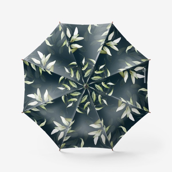 Зонт «Акварельные зелёные веточки на темном фоне»
