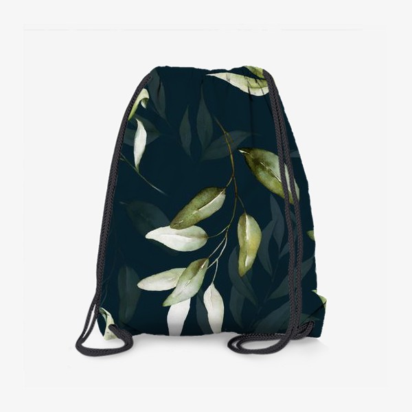 Рюкзак «Акварельные зелёные веточки на темном фоне»