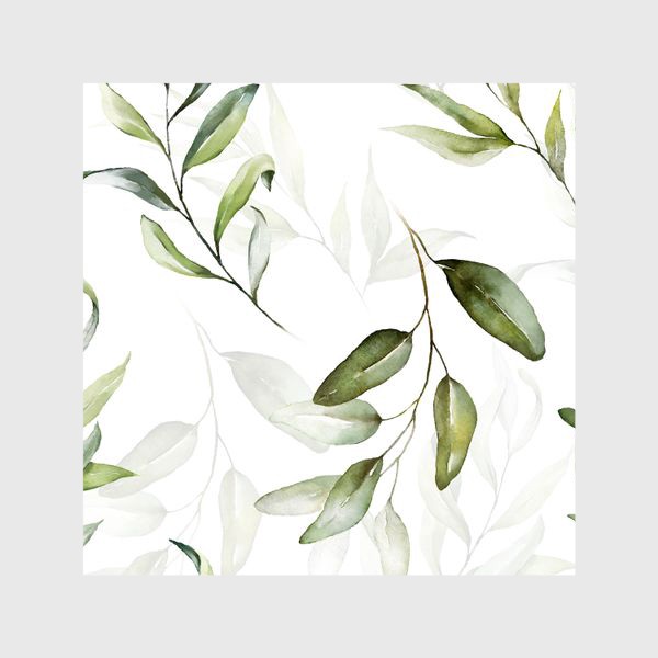 Шторы «Акварельные зелёные листья на белом фоне»