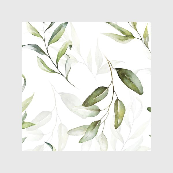Скатерть «Акварельные зелёные листья на белом фоне»