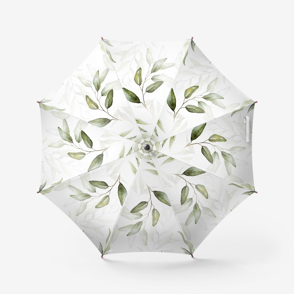 Зонт «Акварельные зелёные листья на белом фоне»
