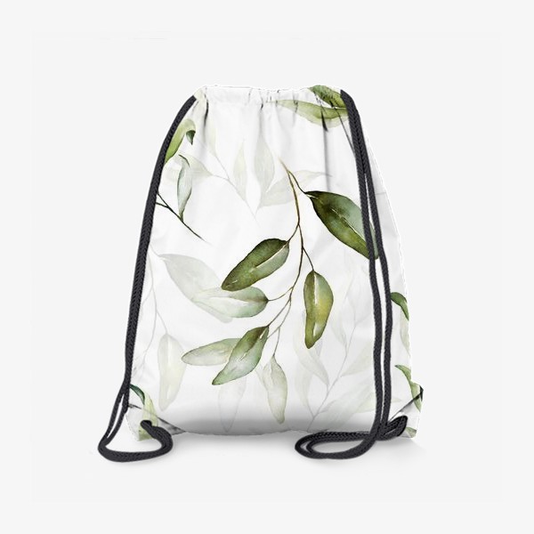 Рюкзак «Акварельные зелёные листья на белом фоне»