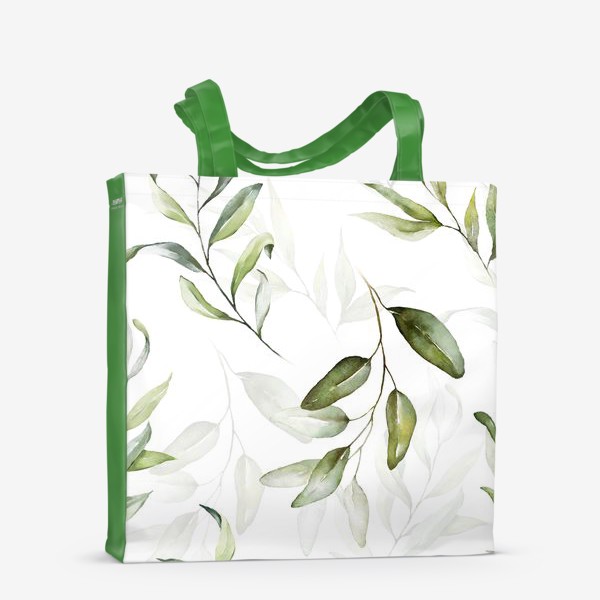 Сумка-шоппер «Акварельные зелёные листья на белом фоне»