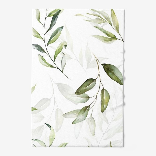 Полотенце «Акварельные зелёные листья на белом фоне»