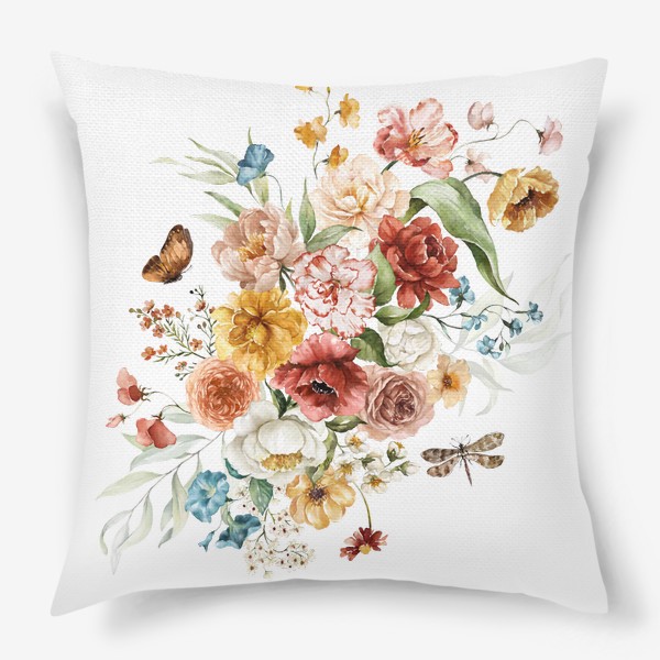 Подушка «Букет акварельных цветов»