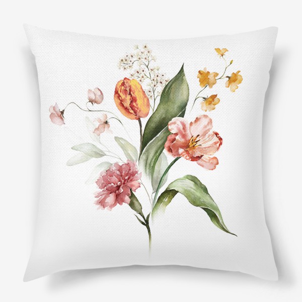 Подушка «Букет акварельных цветов»
