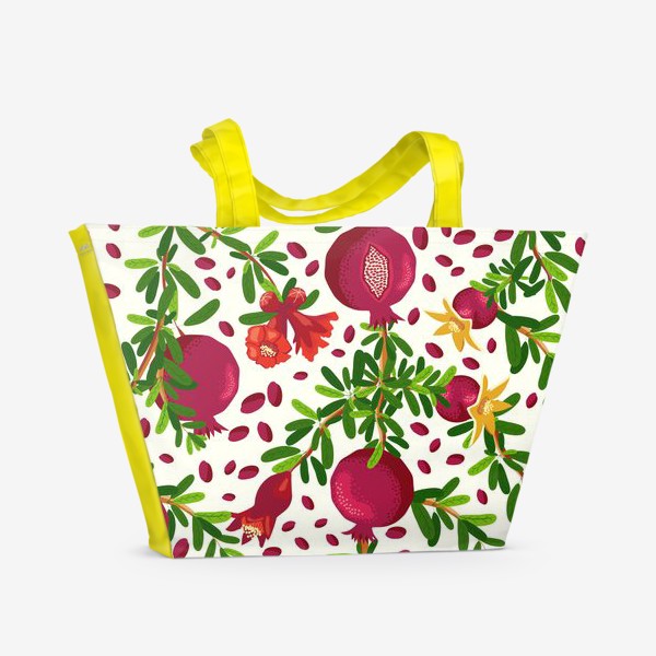 Пляжная сумка «Гранаты и цветы на ветках, паттерн»