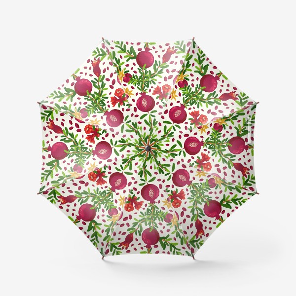 Зонт «Гранаты и цветы на ветках, паттерн»
